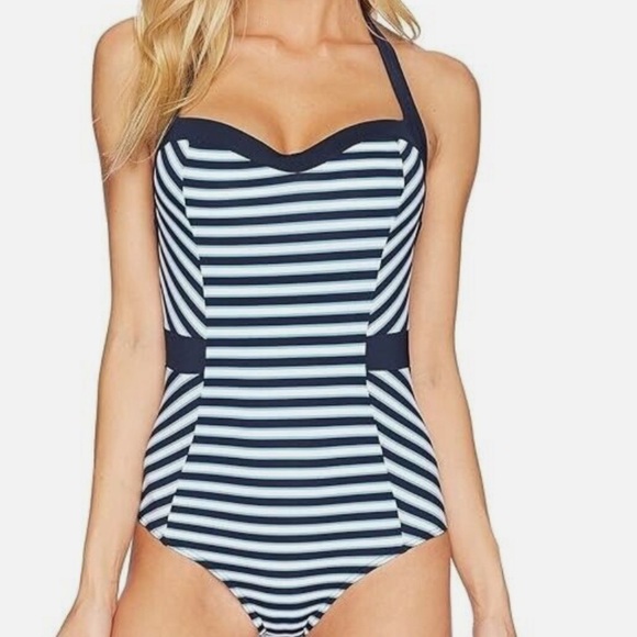 NWT Jets by Jessika Allen Infinity Ink Chambray Molded Halter One-Piece - Picture 4 of 13